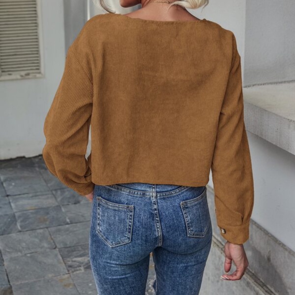 Classic Black Corduroy Cropped Top Minimalist y2k - Picture 13 of 14